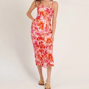 En Creme Floral Pink and Orange Midi Dress
